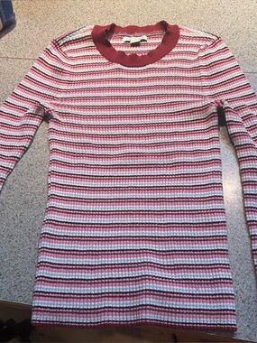 American Eagle Multi-Color Striped Ribbed Sweater - Red, Pink, Blue